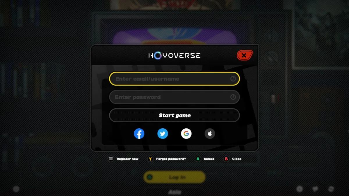 HoYoverse Login and Sign up Screen In Zenless Zone Zero